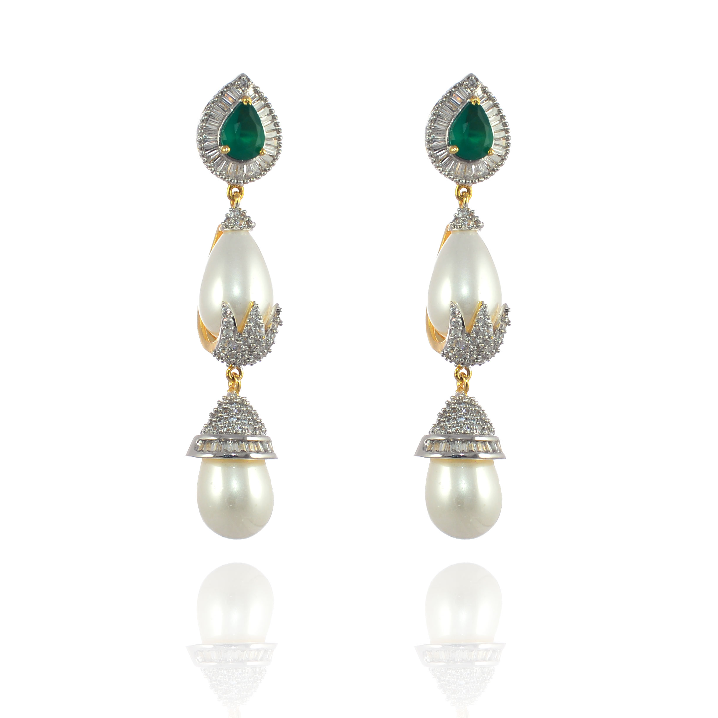 American Diamond EarRing with Pearl & Panna Green Diamond – 21455 ...